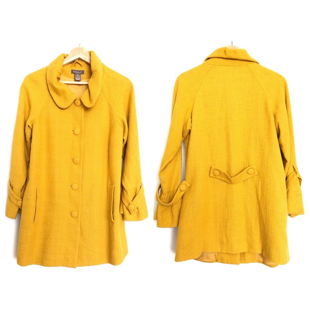 Kenar Mustard Yellow Pea Coat Cotton Blend Sz 4